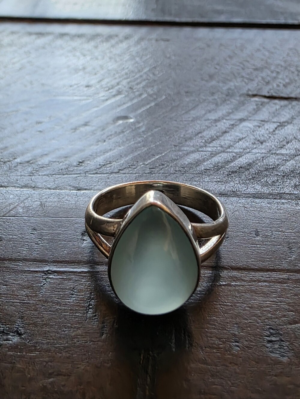 Sterling Silver Teardrop Chalcedony Ring - Light Blue